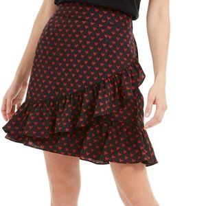 NWT Maison Jules Heart Printed Cross-Ruffled Skirt